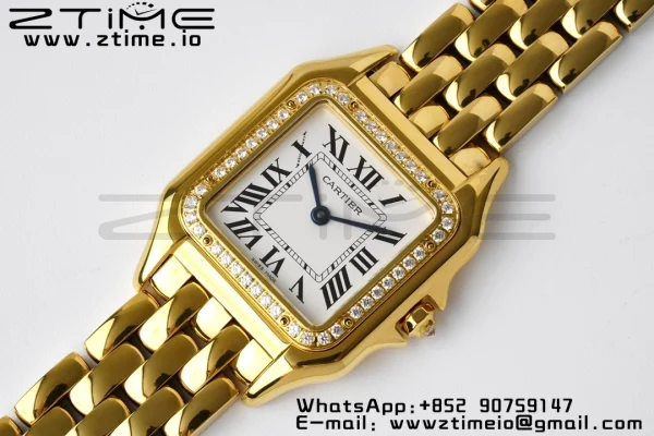 Cartier Panthère 27mm WJPN0016 BVF 1:1 Best Edition YG White Dial Diamonds Bezel on YG Bracelet Ronda Quartz - Super Clone Watch | 1:1 Best Version