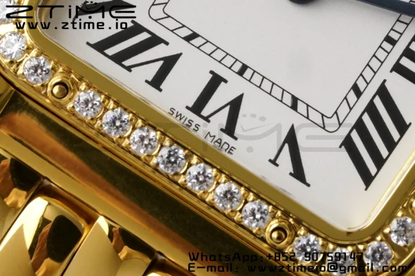 Cartier Panthère 27mm WJPN0016 BVF 1:1 Best Edition YG White Dial Diamonds Bezel on YG Bracelet Ronda Quartz - Super Clone Watch | 1:1 Best Version