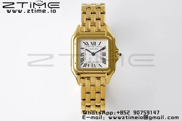 Cartier Panthère 27mm WGPN0009 BVF 1:1 Best Edition YG White Dial on YG Bracelet Ronda Quartz - Super Clone Watch | 1:1 Best Version