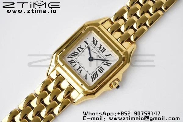 Cartier Panthère 27mm WGPN0009 BVF 1:1 Best Edition YG White Dial on YG Bracelet Ronda Quartz - Super Clone Watch | 1:1 Best Version