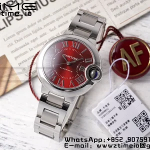Cartier Ballon Bleu WSBB0052 33mm SS AF 1:1 Best Edition Red Dial on SS Bracelet SEIKO NH05A - Super Clone Watch | 1:1 Best Version