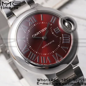 Cartier Ballon Bleu WSBB0052 33mm SS AF 1:1 Best Edition Red Dial on SS Bracelet SEIKO NH05A - Super Clone Watch | 1:1 Best Version