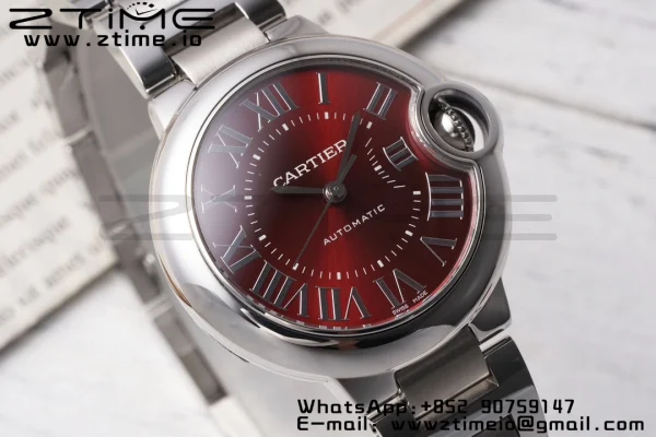 Cartier Ballon Bleu WSBB0052 33mm SS AF 1:1 Best Edition Red Dial on SS Bracelet SEIKO NH05A - Super Clone Watch | 1:1 Best Version