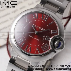 Cartier Ballon Bleu WSBB0052 33mm SS AF 1:1 Best Edition Red Dial on SS Bracelet SEIKO NH05A - Super Clone Watch | 1:1 Best Version