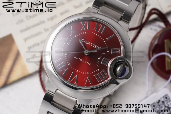 Cartier Ballon Bleu WSBB0052 33mm SS AF 1:1 Best Edition Red Dial on SS Bracelet SEIKO NH05A - Super Clone Watch | 1:1 Best Version
