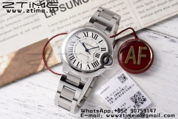 カルティエ バロンブルー WSBB0044 33mm SS AF 1:1 ベストエディション ホワイトダイアル SSブレスレット SEIKO NH05A - スーパークローンウォッチ｜1:1 ベストバージョン