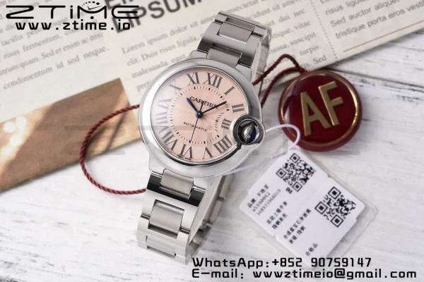 Cartier Ballon Bleu W6920100 33mm SS AF 1:1 Best Edition ピンクダイアル SSブレス SEIKO NH05A - スーパークローンウォッチ｜1:1 ベストバージョン
