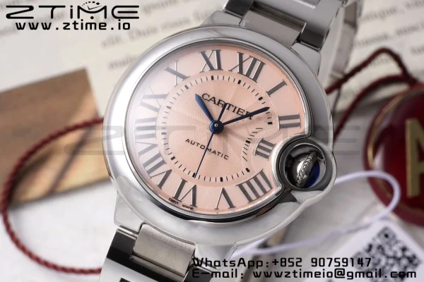 Cartier Ballon Bleu W6920100 33mm SS AF 1:1 Best Edition ピンクダイアル SSブレス SEIKO NH05A - スーパークローンウォッチ｜1:1 ベストバージョン