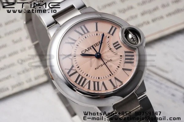 Cartier Ballon Bleu W6920100 33mm SS AF 1:1 Best Edition ピンクダイアル SSブレス SEIKO NH05A - スーパークローンウォッチ｜1:1 ベストバージョン