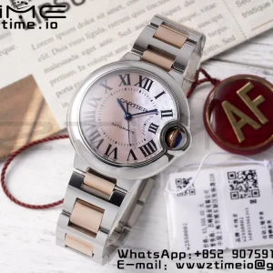 Cartier Ballon Bleu W6920070 33mm SS/RG AF 1:1 Best Edition Pink MOP Dial on SS/RG Bracelet SEIKO NH05A - Super Clone Watch | 1:1 Best Version