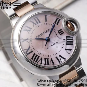 Cartier Ballon Bleu W6920070 33mm SS/RG AF 1:1 Best Edition Cadran roz MOP pe brățară SS/RG SEIKO NH05A - Super Clone Watch | 1:1 Best Version