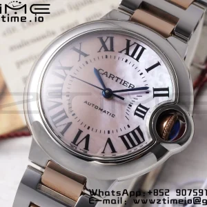 Cartier Ballon Bleu W6920070 33mm SS/RG AF 1:1 Best Edition Cadran roz MOP pe brățară SS/RG SEIKO NH05A - Super Clone Watch | 1:1 Best Version