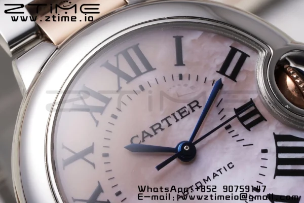 Cartier Ballon Bleu W6920070 33mm SS/RG AF 1:1 Best Edition Cadran roz MOP pe brățară SS/RG SEIKO NH05A - Super Clone Watch | 1:1 Best Version
