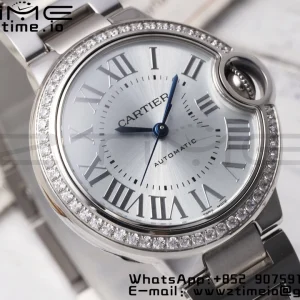 Cartier Ballon Bleu W4BB0028 33mm SS AF 1:1 Best Edition Silver Dial Diamonds Bezel on SS Bracelet SEIKO NH05A - Super Clone Watch | 1:1 Best Version