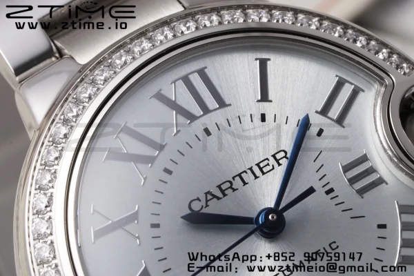 Cartier Ballon Bleu W4BB0028 33mm SS AF 1:1 Best Edition Silver Dial Diamonds Bezel on SS Bracelet SEIKO NH05A - Super Clone Watch | 1:1 Best Version