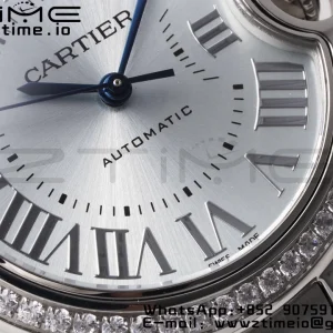 Cartier Ballon Bleu W4BB0028 33mm SS AF 1:1 Best Edition Silver Dial Diamonds Bezel on SS Bracelet SEIKO NH05A - Super Clone Watch | 1:1 Best Version