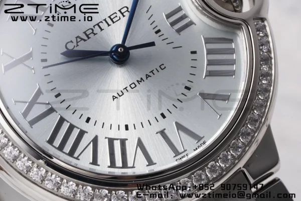 Cartier Ballon Bleu W4BB0028 33mm SS AF 1:1 Best Edition Silver Dial Diamonds Bezel on SS Bracelet SEIKO NH05A - Super Clone Watch | 1:1 Best Version