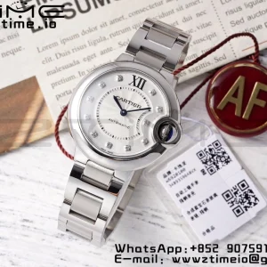 Cartier Ballon Bleu WE902074 33mm SS AF 1:1 Best Edition White Diamonds Dial on SS Bracelet SEIKO NH05A - Super Clone Watch | 1:1 Best Version