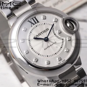 Cartier Ballon Bleu WE902074 33mm SS AF 1:1 Best Edition White Diamonds Dial on SS Bracelet SEIKO NH05A - Super Clone Watch | 1:1 Best Version
