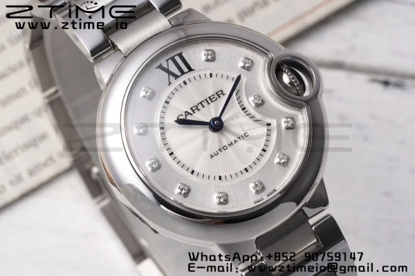 Cartier Ballon Bleu WE902074 33mm SS AF 1:1 Best Edition White Diamonds Dial on SS Bracelet SEIKO NH05A - Super Clone Watch | 1:1 Best Version