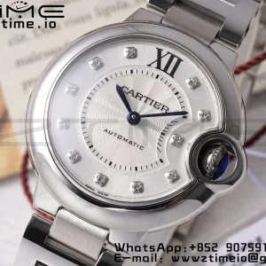Cartier Ballon Bleu WE902074 33mm SS AF 1:1 Best Edition White Diamonds Dial on SS Bracelet SEIKO NH05A - Super Clone Watch | 1:1 Best Version