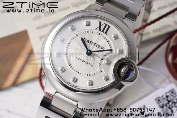 Cartier Ballon Bleu WE902074 33mm SS AF 1:1 Best Edition White Diamonds Dial on SS Bracelet SEIKO NH05A - Super Clone Watch | 1:1 Best Version
