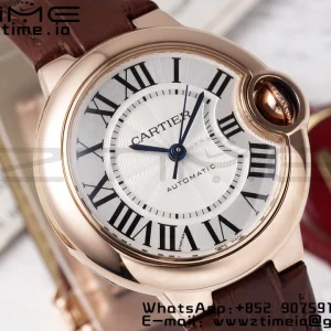 Cartier Ballon Bleu W6920097 33mm RG AF 1:1 Best Edition Silver Dial on Brown Leather Strap SEIKO NH05A - Super Clone Watch | 1:1 Best Version