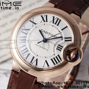 Cartier Ballon Bleu W6920097 33mm RG AF 1:1 Best Edition Silver Dial on Brown Leather Strap SEIKO NH05A - Super Clone Watch | 1:1 Best Version