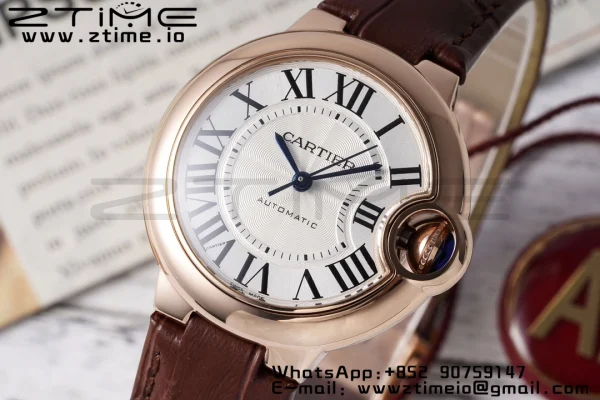 Cartier Ballon Bleu W6920097 33mm RG AF 1:1 Best Edition Silver Dial on Brown Leather Strap SEIKO NH05A - Super Clone Watch | 1:1 Best Version