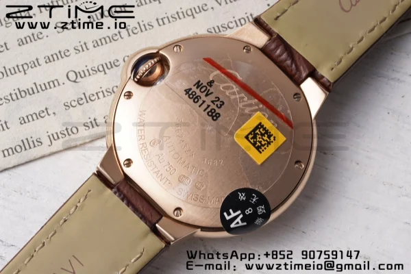 Cartier Ballon Bleu W6920097 33mm RG AF 1:1 Best Edition Silver Dial on Brown Leather Strap SEIKO NH05A - Super Clone Watch | 1:1 Best Version