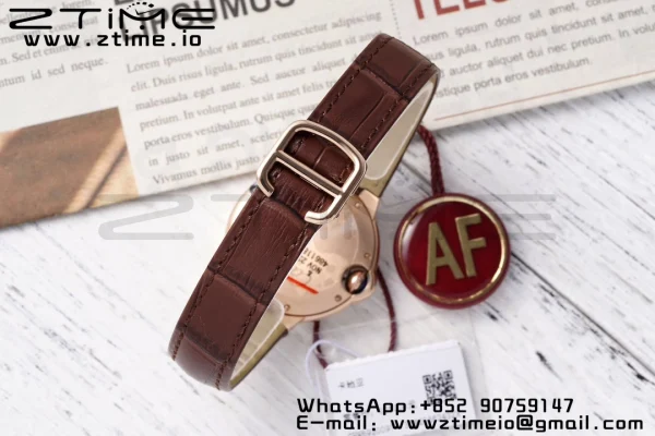 Cartier Ballon Bleu W6920097 33mm RG AF 1:1 Best Edition Silver Dial on Brown Leather Strap SEIKO NH05A - Super Clone Watch | 1:1 Best Version