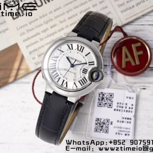 Cartier Ballon Bleu W6920085 33mm SS AF 1:1 Best Edition Silver Dial on Black Leather Strap SEIKO NH05A - Super Clone Watch | 1:1 Best Version