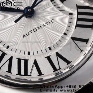 Cartier Ballon Bleu W6920085 33mm SS AF 1:1 Best Edition Silver Dial σε μαύρο δερμάτινο λουράκι SEIKO NH05A - Super Clone Watch | 1:1 Best Version