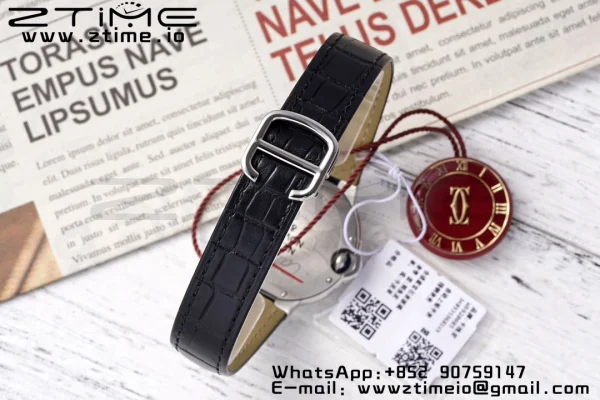 Cartier Ballon Bleu W6920085 33mm SS AF 1:1 Best Edition Silver Dial σε μαύρο δερμάτινο λουράκι SEIKO NH05A - Super Clone Watch | 1:1 Best Version