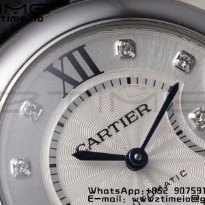 Cartier Ballon Bleu W4BB0009 33mm SS AF 1:1 Best Edition Silver Diamonds Dial on Black Leather Strap SEIKO NH05A - Super Clone Watch | 1:1 Best Version