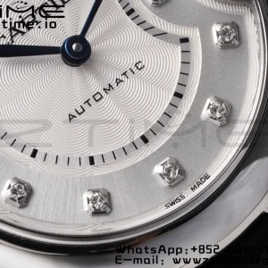 Cartier Ballon Bleu W4BB0009 33mm SS AF 1:1 Best Edition Silver Diamonds Dial on Black Leather Strap SEIKO NH05A - Super Clone Watch | 1:1 Best Version