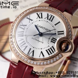 Cartier Ballon Bleu WJBB0033 33mm RG AF 1:1 Best Edition シルバーダイアル ダイヤモンドベゼル レッドレザーストラップ SEIKO NH05A - スーパークローンウォッチ｜1:1ベストバージョン