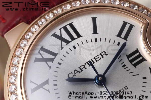 Cartier Ballon Bleu WJBB0033 33mm RG AF 1:1 Best Edition シルバーダイアル ダイヤモンドベゼル レッドレザーストラップ SEIKO NH05A - スーパークローンウォッチ｜1:1ベストバージョン