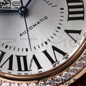 Cartier Ballon Bleu WJBB0033 33mm RG AF 1:1 Best Edition シルバーダイアル ダイヤモンドベゼル レッドレザーストラップ SEIKO NH05A - スーパークローンウォッチ｜1:1ベストバージョン