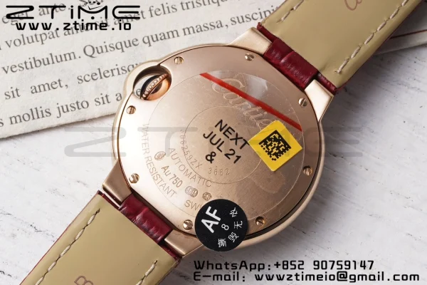 Cartier Ballon Bleu WJBB0033 33mm RG AF 1:1 Best Edition シルバーダイアル ダイヤモンドベゼル レッドレザーストラップ SEIKO NH05A - スーパークローンウォッチ｜1:1ベストバージョン
