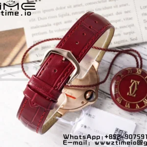 Cartier Ballon Bleu WJBB0033 33mm RG AF 1:1 Best Edition シルバーダイアル ダイヤモンドベゼル レッドレザーストラップ SEIKO NH05A - スーパークローンウォッチ｜1:1ベストバージョン