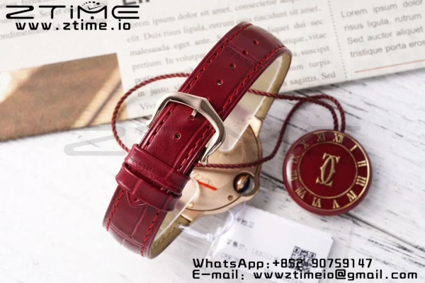Cartier Ballon Bleu WJBB0033 33mm RG AF 1:1 Best Edition シルバーダイアル ダイヤモンドベゼル レッドレザーストラップ SEIKO NH05A - スーパークローンウォッチ｜1:1ベストバージョン