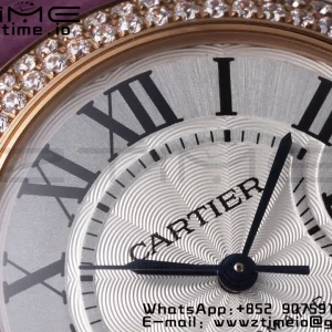 Cartier Ballon Bleu WJBB0051 33mm RG AF 1:1 Best Edition Silver Dial Diamonds Bezel on Purple Leather Strap SEIKO NH05A - Super Clone Watch | 1:1 Best Version