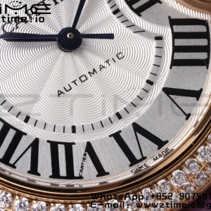 Cartier Ballon Bleu WJBB0051 33mm RG AF 1:1 Best Edition Silver Dial Diamonds Bezel on Purple Leather Strap SEIKO NH05A - Super Clone Watch | 1:1 Best Version
