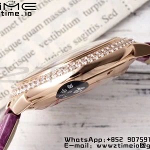 Cartier Ballon Bleu WJBB0051 33mm RG AF 1:1 Best Edition Silver Dial Diamonds Bezel on Purple Leather Strap SEIKO NH05A - Super Clone Watch | 1:1 Best Version