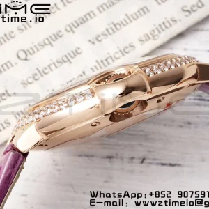 Cartier Ballon Bleu WJBB0051 33mm RG AF 1:1 Best Edition Silver Dial Diamonds Bezel on Purple Leather Strap SEIKO NH05A - Super Clone Watch | 1:1 Best Version