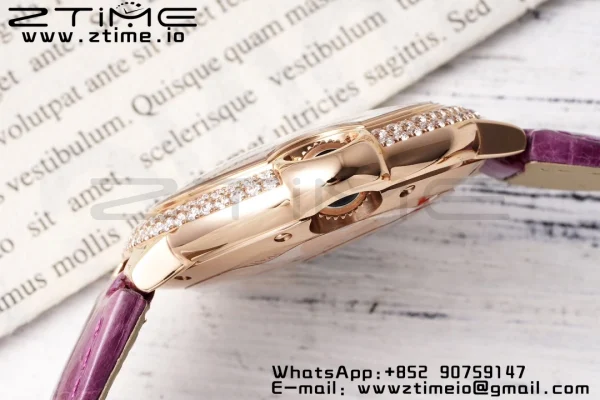 Cartier Ballon Bleu WJBB0051 33mm RG AF 1:1 Best Edition Silver Dial Diamonds Bezel on Purple Leather Strap SEIKO NH05A - Super Clone Watch | 1:1 Best Version