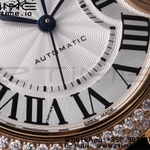 Cartier Ballon Bleu WJBB0033 33mm RG AF 1:1 Best Edition Silver Dial Diamonds Bezel on Black Leather Strap SEIKO NH05A - Super Clone Watch | 1:1 Best Version