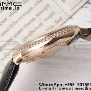 Cartier Ballon Bleu WJBB0033 33mm RG AF 1:1 Best Edition Silver Dial Diamonds Bezel on Black Leather Strap SEIKO NH05A - Super Clone Watch | 1:1 Best Version