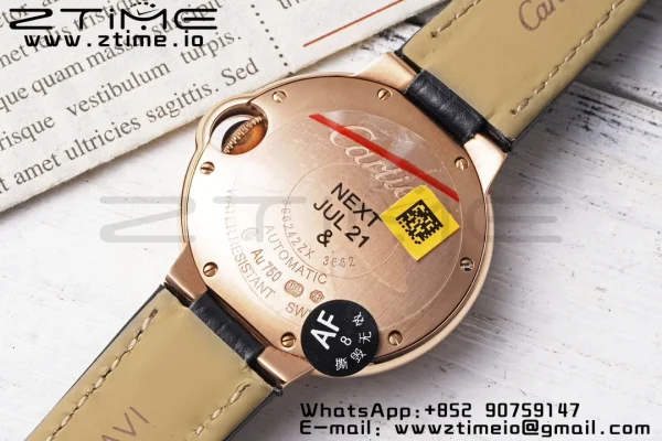 Cartier Ballon Bleu WJBB0033 33mm RG AF 1:1 Best Edition Silver Dial Diamonds Bezel on Black Leather Strap SEIKO NH05A - Super Clone Watch | 1:1 Best Version